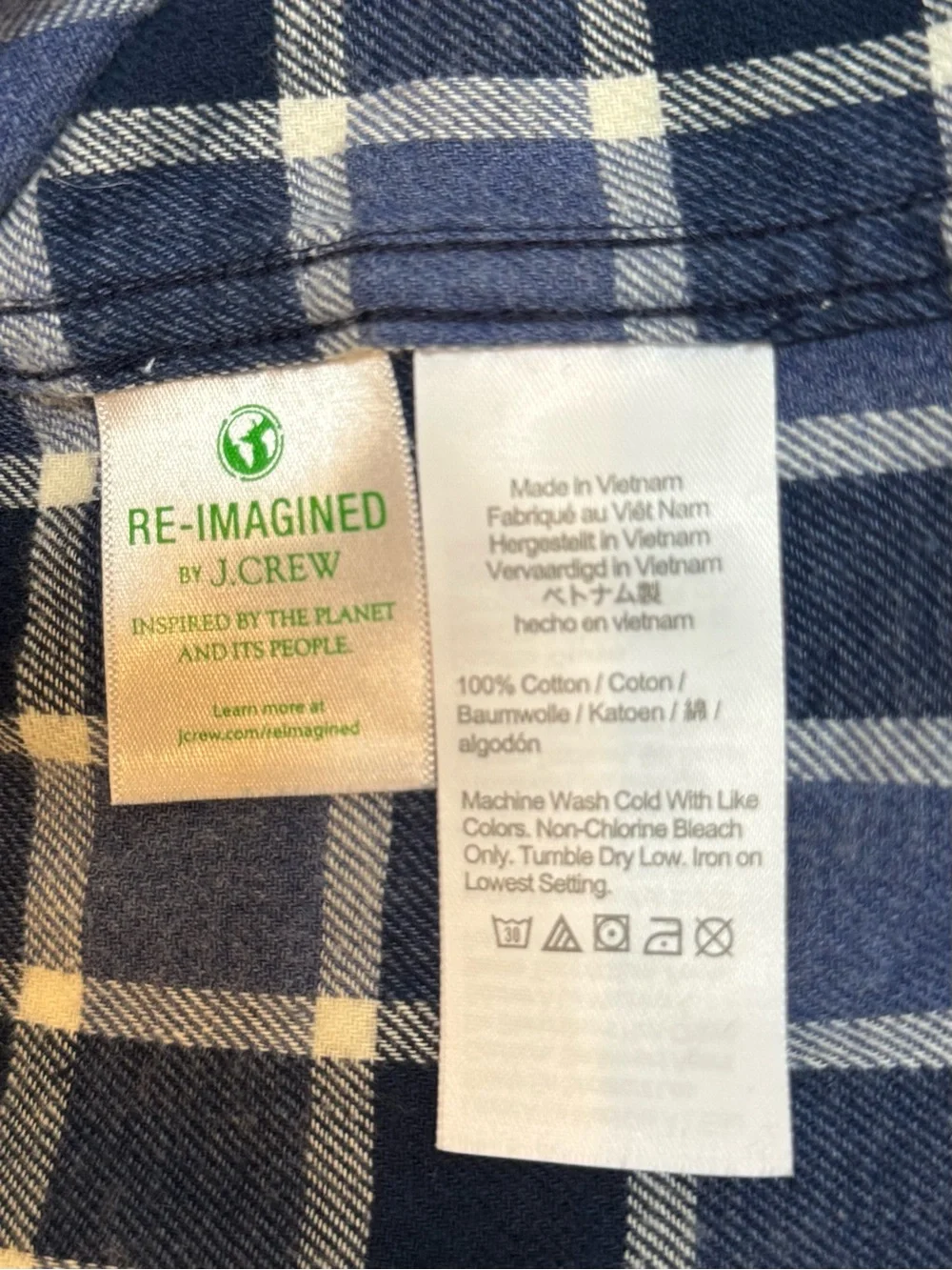 J.Crew Mens Pajama Top Large Blue Plaid 100% Cotton Button Front Sleep Shirt